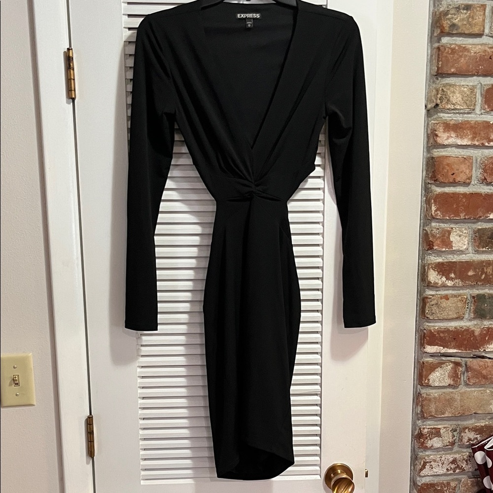 Express Elegant Black V-Neck Long Sleeve Dress